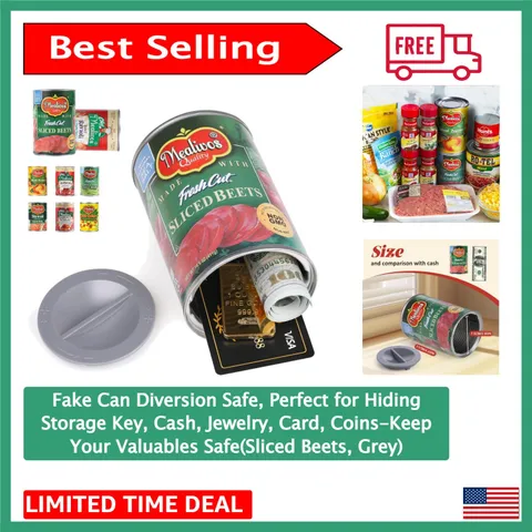 Discreet Fake Can Safe for Hiding Keys, Cash & Jewelry - Grey Beet 4.33x2.95