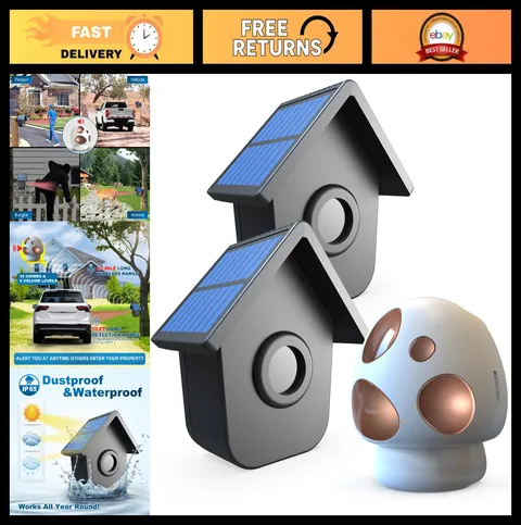 Wireless Solar Driveway Alarm System - Weatherproof Motion Sensor & Detector, 1/