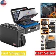 Fireproof Document Box with Lock & Shoulder Strap, Hard-Shell Organizer