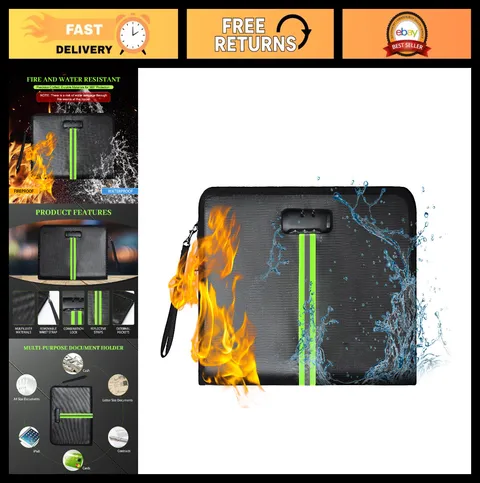 Fireproof Document Bag with Lock - 5200℉ Heat Insulated Organizer for Cash & Val