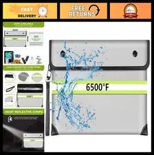 Fireproof Waterproof Money Bag, 6500°F Heat Resistant, Zippered Document Holder,
