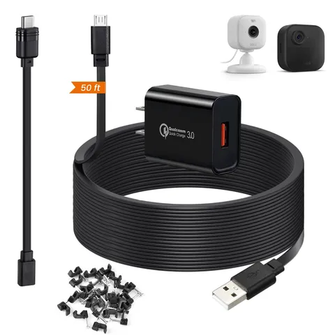 50ft Power Extension Cable for Mini 2, Mini, Outdoor 4 Cameras, Black