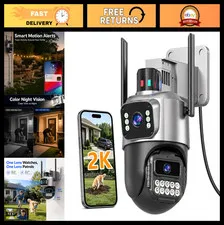 6MP Dual Lens Outdoor Security Camera, 5G/2.4G WiFi, 130° Wide View, Auto Tracki