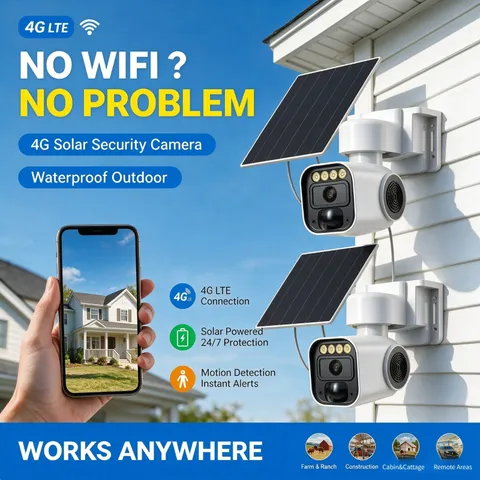 PHANSATIM  2Pcs No WiFi Needed 4G Solar Security Camera Outdoor, 300MP Wireless