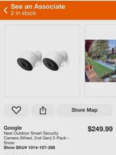 Google Nest Outdoor Weatherproof Wired 2nd Gen 1080p Camera 2-Pack White