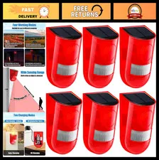 6 Pack Solar Motion Sensor Alarm 129dB Outdoor Strobe Light - Red Security Alert