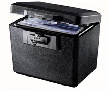 Black Fireproof Document Box with Key Lock, Safe Secures Files and Documents