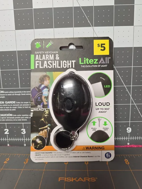 Litez All Keychain Safety Alarm and Flashlight Black Loud LED NIPS 