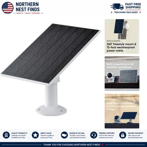High-Efficiency Solar Panel for Cam Outdoor & Pro - Weatherproof Power Supply