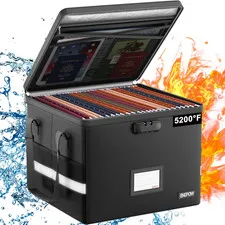 5200°F Fireproof Document Box with Lock, Heat Insulated Collapsible File Storage