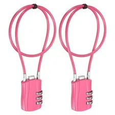3-Digit Combination Padlock with Coated Steel Wire Rope (15.8", Rose Red) (2Pcs)