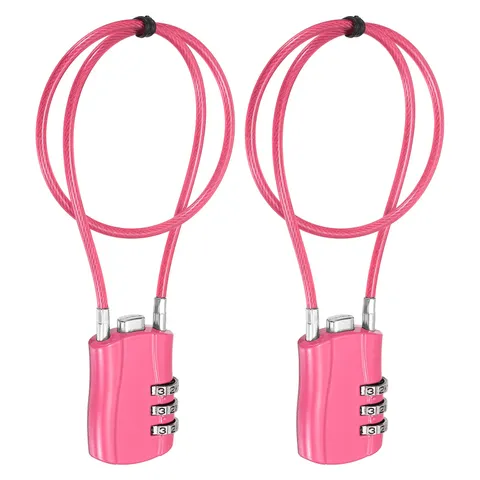 3-Digit Combination Padlock with Coated Steel Wire Rope (15.8", Rose Red) (2Pcs)