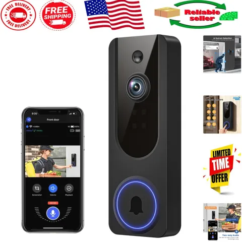 Smart 1080p Wireless Video Doorbell - Night Vision, Two-Way Talk & AI Detection