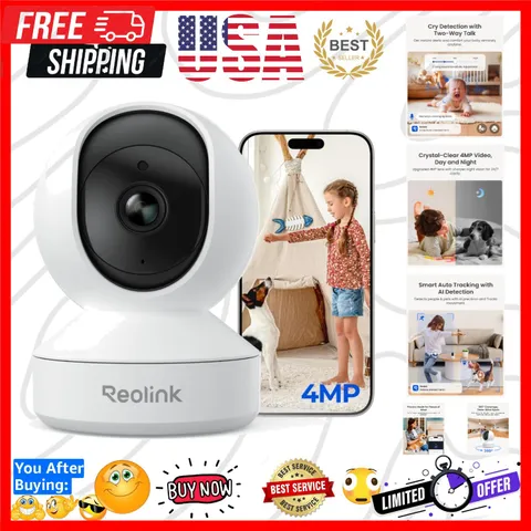 4MP 2K Indoor Camera E1, Plug-in WiFi 6 Security Camera | 360 Degree Pet Came...