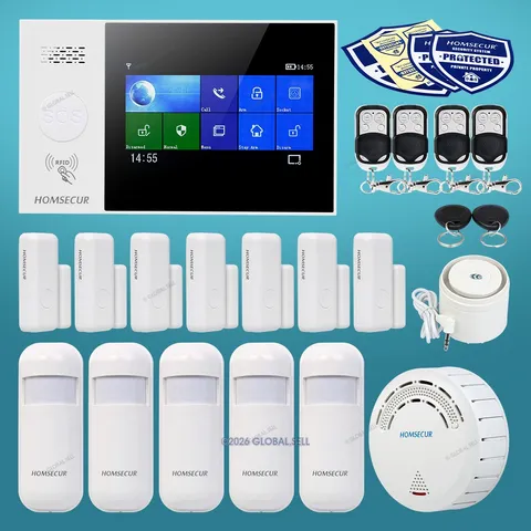 HOMSECUR Wireless WIFI 4G GSM RFID LCD Burglar Alarm System Touch Screen