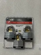 Defiant 3-Pack Silver Laminated Steel Padlocks Keyed Alike, 15mm Shackle