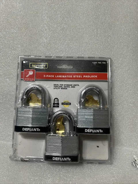 Defiant 3-Pack Silver Laminated Steel Padlocks Keyed Alike, 15mm Shackle