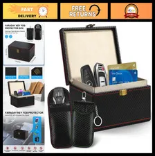 Signal Blocking Faraday Box & 2 Pouches for Car Keys | Relay Theft Protection