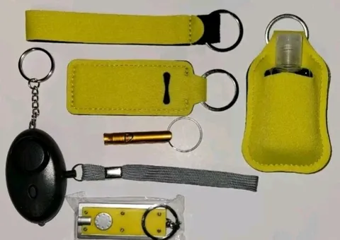 7 Piece Set Self Car Defense Yellow With Black Alarm New Without Tag 