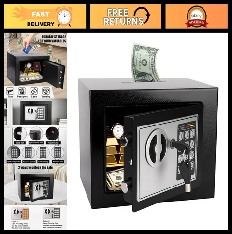 Compact Digital Safe Box with Keypad & Keys, 0.23 Cu Ft, Security for Home, Offi