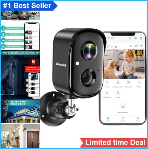 Wireless Security Camera 2K Battery Powered AI Motion Detection Color Night