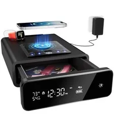 Mboko Biometric Nightstand Gun Safe with Clock Display, Wireless Charging