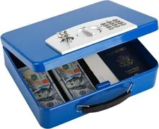 Blue Safe Box W/ Digital Keypad Lock Lock Box W/ Code Personal Items Metal