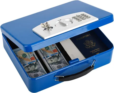 Blue Safe Box W/ Digital Keypad Lock Lock Box W/ Code Personal Items Metal