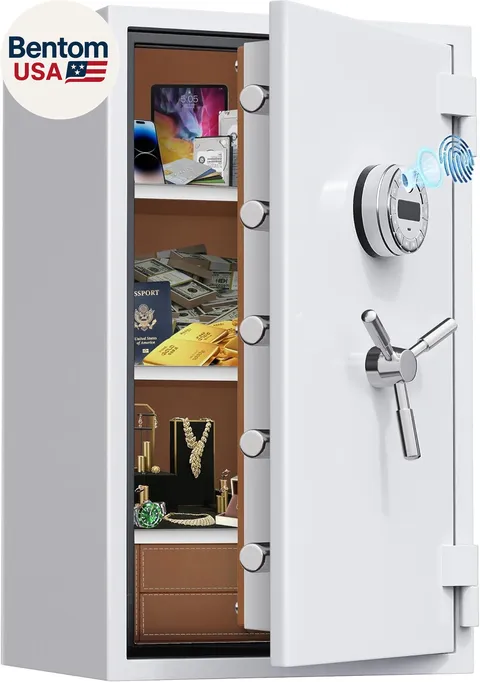 [Test Approved]9.8 Cub Extra Large White Biometric Safe Box Fireproof Waterproof