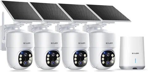 - 5MP Security Cameras Wireless Outdoor, No Subscription & Solar Powered,4-Cam P