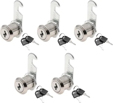 5 Pack Cabinet Cam Locks Keyed Alike, 3/4" (20mm) Cylinder Lock, Drawer Locks