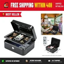 KYODOLED Medium Cash Box with Key Lock, Portable Metal Storage Box
