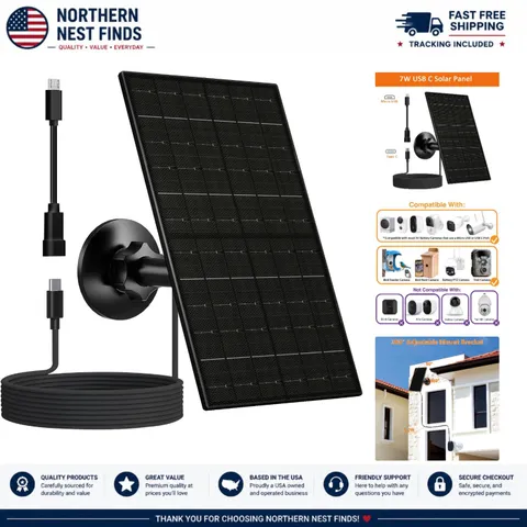 Waterproof Solar Panel with 7.2ft Cable for Outdoor Security Cameras