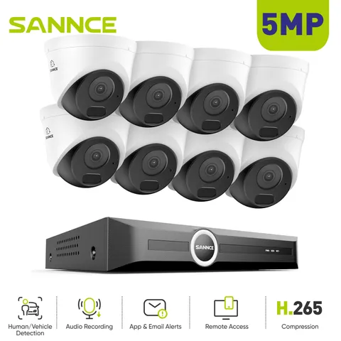 SANNCE 8CH NVR POE 5MP Security Camera System Audio Recording Outdoor AI Motion