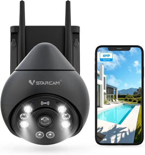 4MP Outdoor Security Camera, 2.5K, 360° View, Color Night Vision, PIR Motion Det