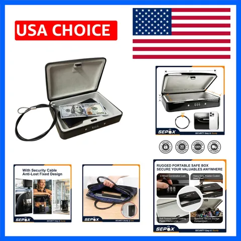 Water/Fire-Resistant Portable Security Case Lock Box Steel, Personal Travel S...