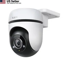 Tapo 1080P Outdoor Wired Pan/Tilt Security Wi-Fi Camera, 360° View, White