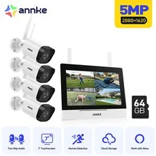 ANNKE 5MP Wireless Security Camera System 7'' Monitor 4CH NVR Two Way Audio P2P