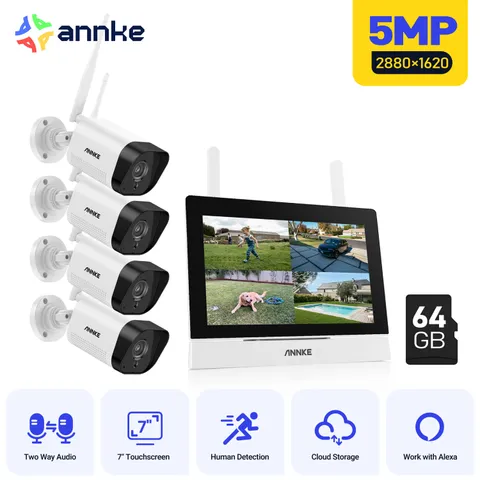 ANNKE 5MP Wireless Security Camera System 7'' Monitor 4CH NVR Two Way Audio P2P