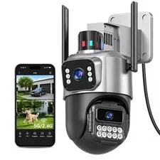 Outdoor Camera, Dual Lens PTZ 6MP Security Camera Outdoor, 6X Digital Zoom, A...