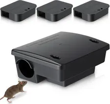4 Pack Key Required Rat Station Box 1 Large & 3 Compact Outdoor Mouse Bait Stati