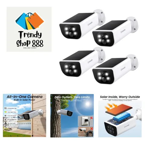 Easy Setup Solar Security Cameras - Battery-Powered Outdoor Surveillance, 4-Pack