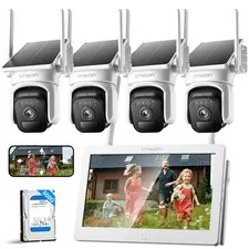 2.4G&5G Solar Security Camera System Wireless Outdoor with 10'' Monitor 500G HDD