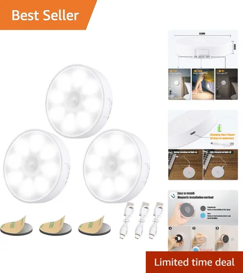 Compact Motion Sensor LED Night Light - 3 Pack, 120° Detection for Indoor Usage