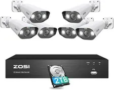 ZOSI 8CH 4K 6 x 8MP PoE Security Camera System with 2TB HDD Detect 2 Way Audio