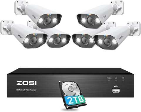 ZOSI 8CH 4K 6 x 8MP PoE Security Camera System with 2TB HDD Detect 2 Way Audio