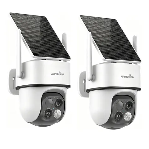 2x Wansview Wireless Solar Outdoor Security Camera 360°PTZ Dual-Cam Night Vision