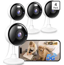 2K WiFi Dome Security Camera 4-Pack Indoor/Outdoor IP Plug-In IP65