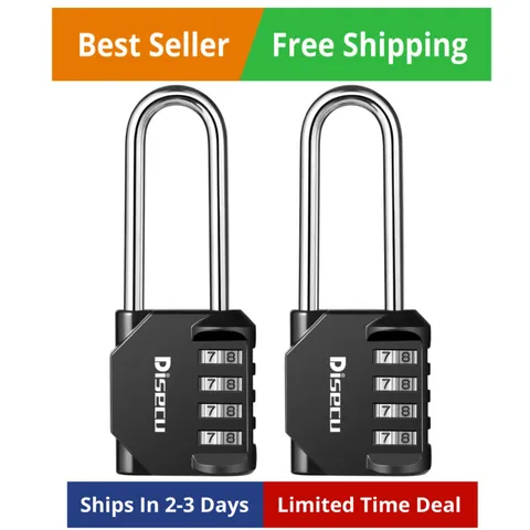 2 Pack Disecu 2.6 Inch Long Shackle Combination Lock, 4 Digit Outdoor Waterproof