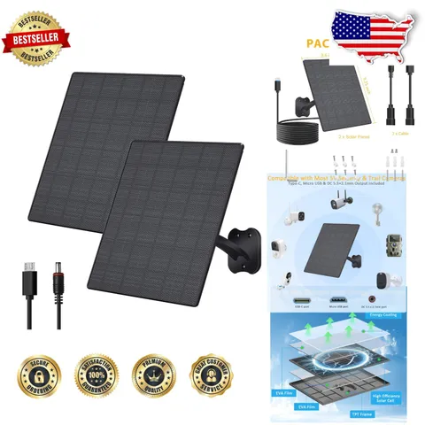 Outdoor 10W Solar Panel Security Camera Charger 2 Pack 5V USB-C DC Weatherproof